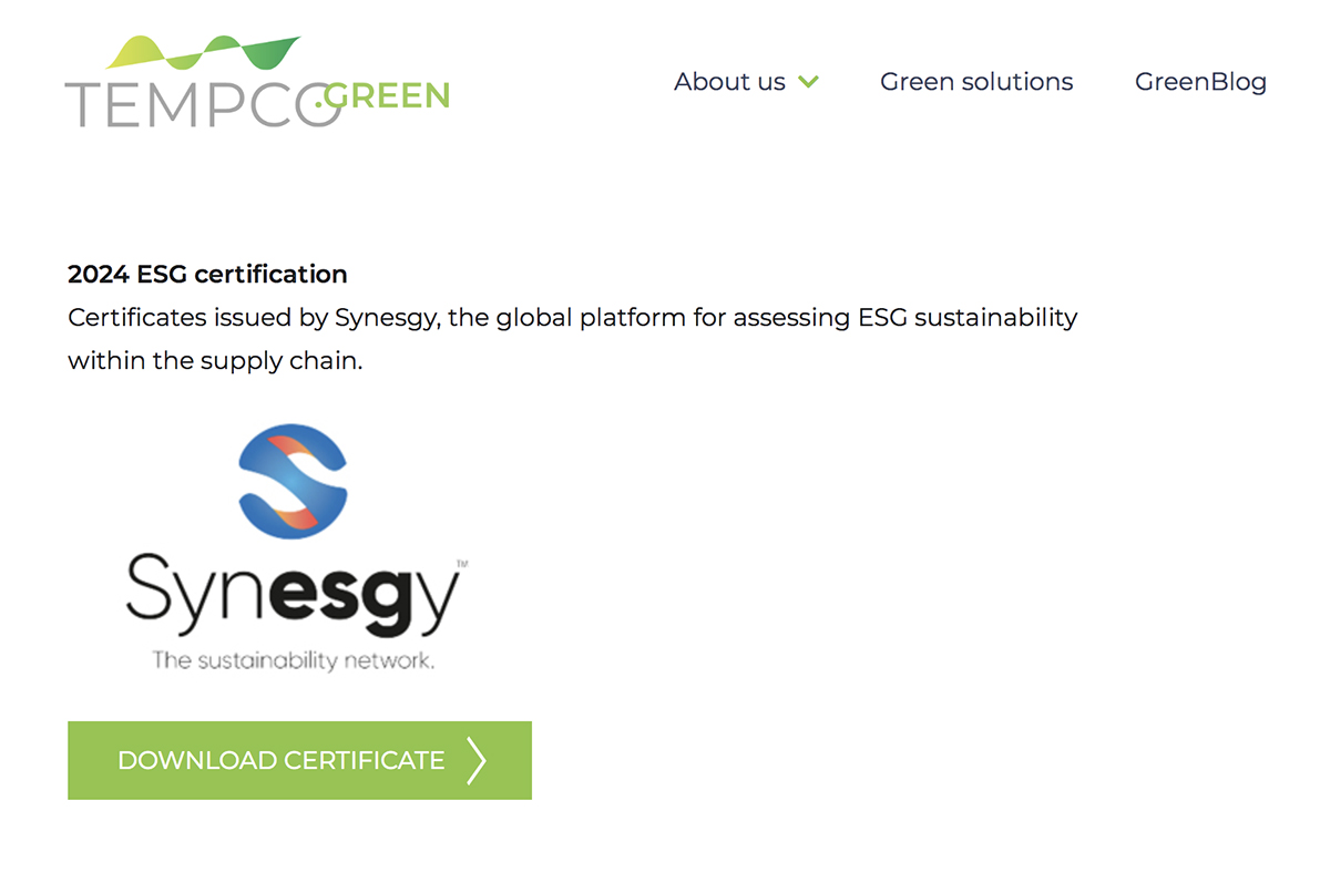 Tempco 2024 ESG certification sustainability Synesgy